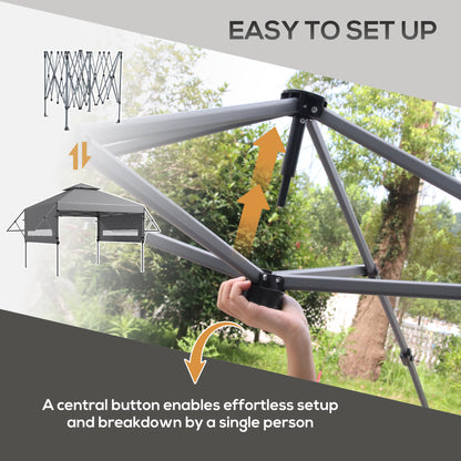 5 x 3(m) Pop Up Gazebo with Extend Dual Awnings, 1 Person Easy up Marquee Party Tent with 1-Button Push, Double Roof, Sandbags,