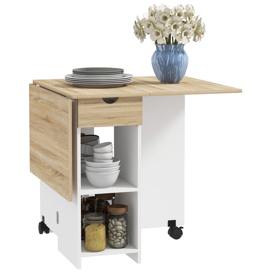 Foldable Dining Table, Drop Leaf Table with Storage for Kitchen, Oak