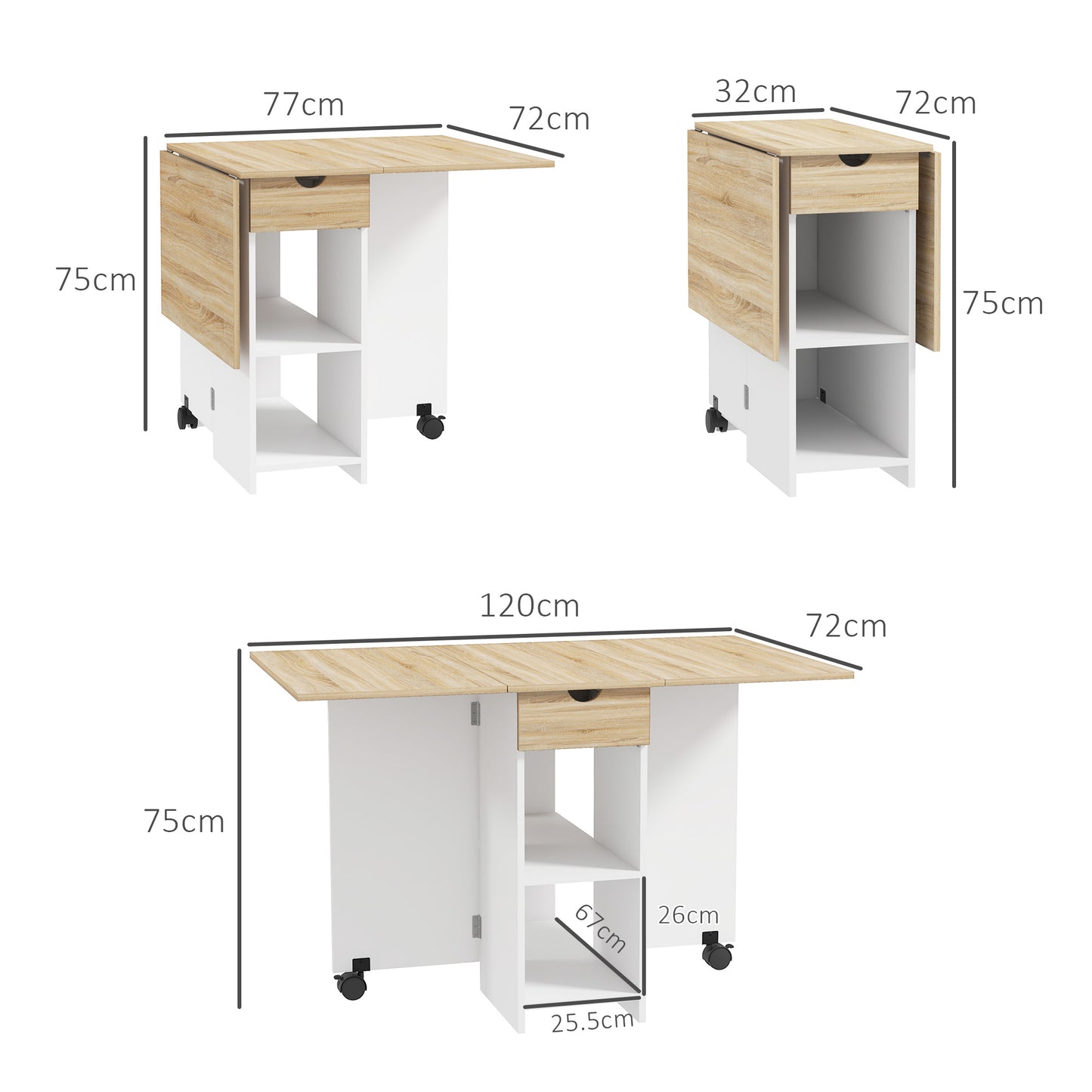 Foldable Dining Table, Drop Leaf Table with Storage for Kitchen, Oak