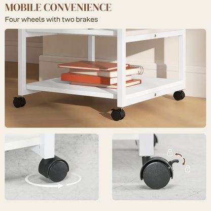 Mobile Printer Stand with Storage Printer Table for Home Office White