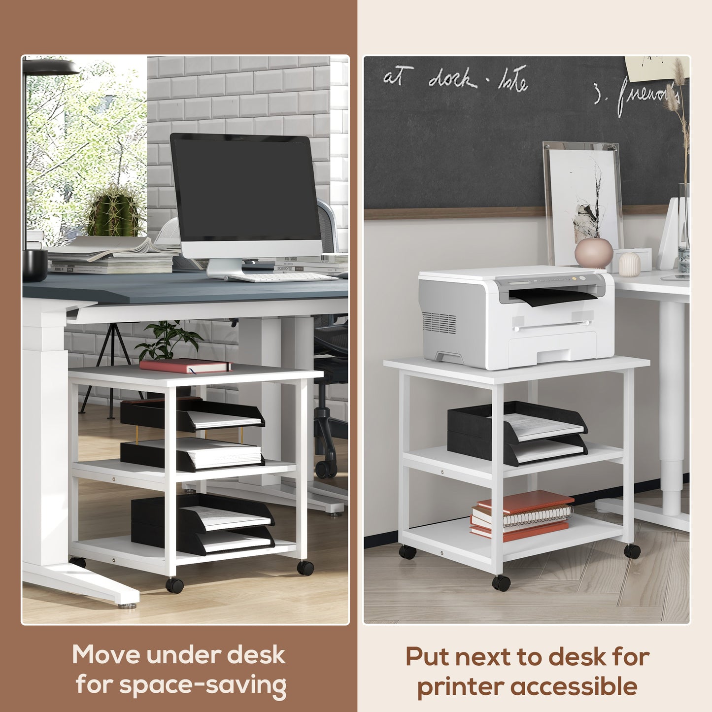 Mobile Printer Stand with Storage Printer Table for Home Office White