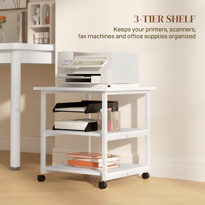 Mobile Printer Stand with Storage Printer Table for Home Office White