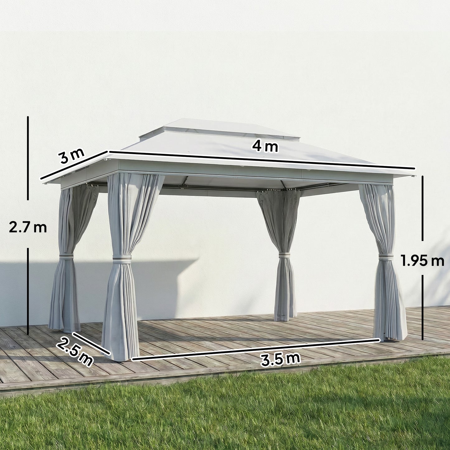 3 x 4 m Outdoor Garden Gazebo with UPF50+ Double Roof, Dark Grey