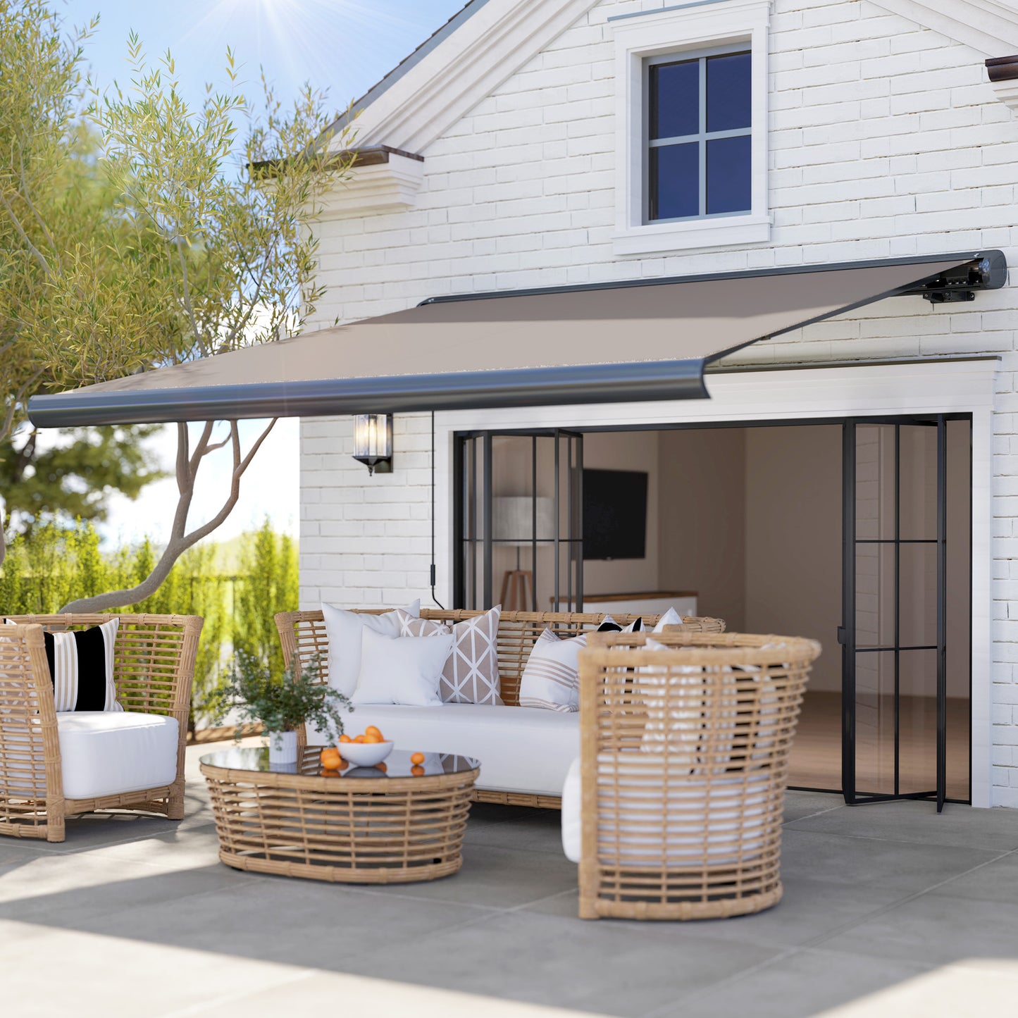 3 x 2.5 m Electric Awning with Remote Controller, Aluminium Frame DIY Retractable Awning, UV50+ Sun Shade Canopy for Garden Patio Deck Door Window, Light Grey