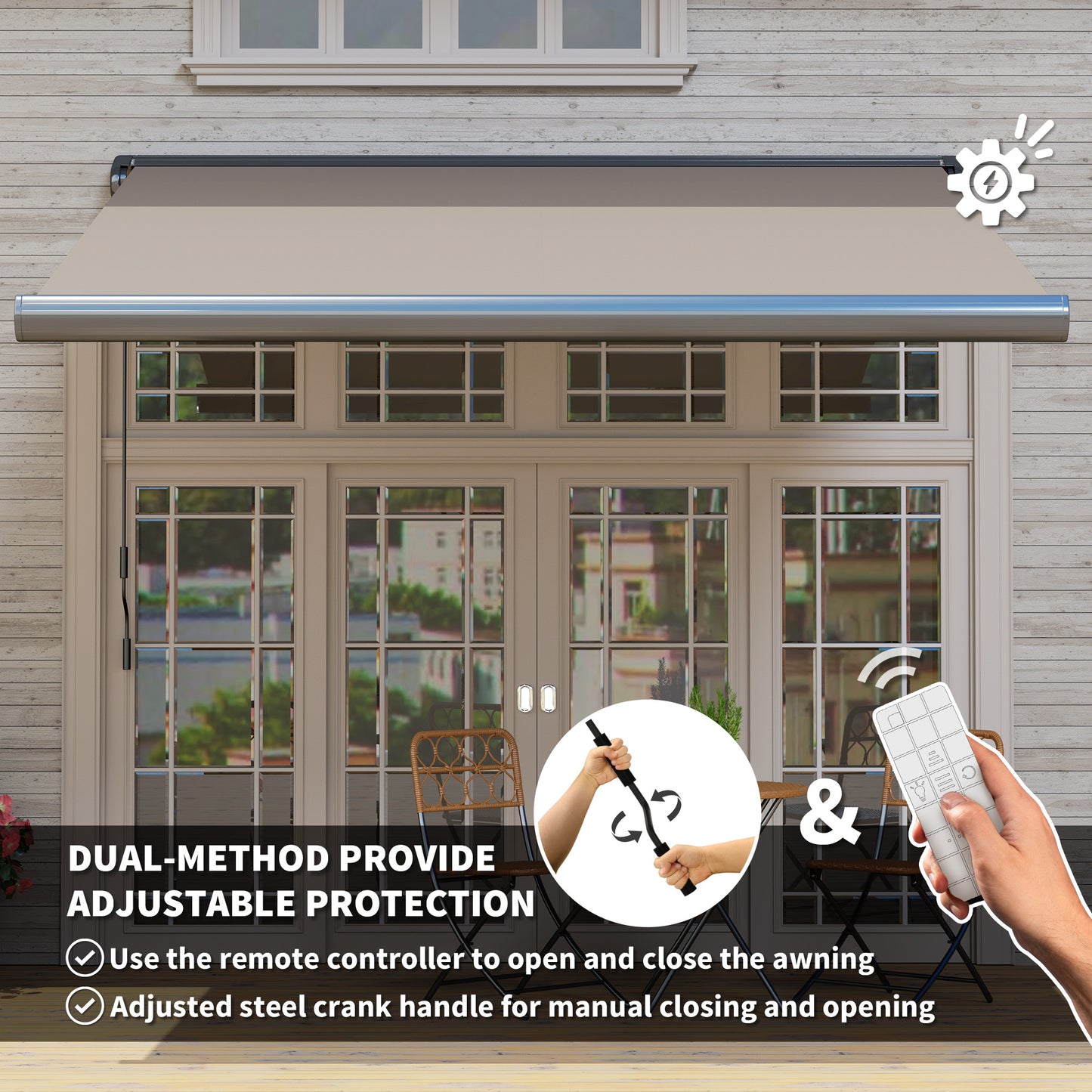 3 x 2.5 m Electric Awning with Remote Controller, Aluminium Frame DIY Retractable Awning, UV50+ Sun Shade Canopy for Garden Patio Deck Door Window, Light Grey