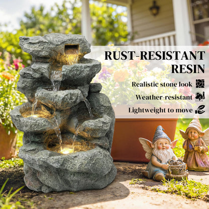 Outdoor Fountain, Resin Freestanding Garden Fountain, Grey