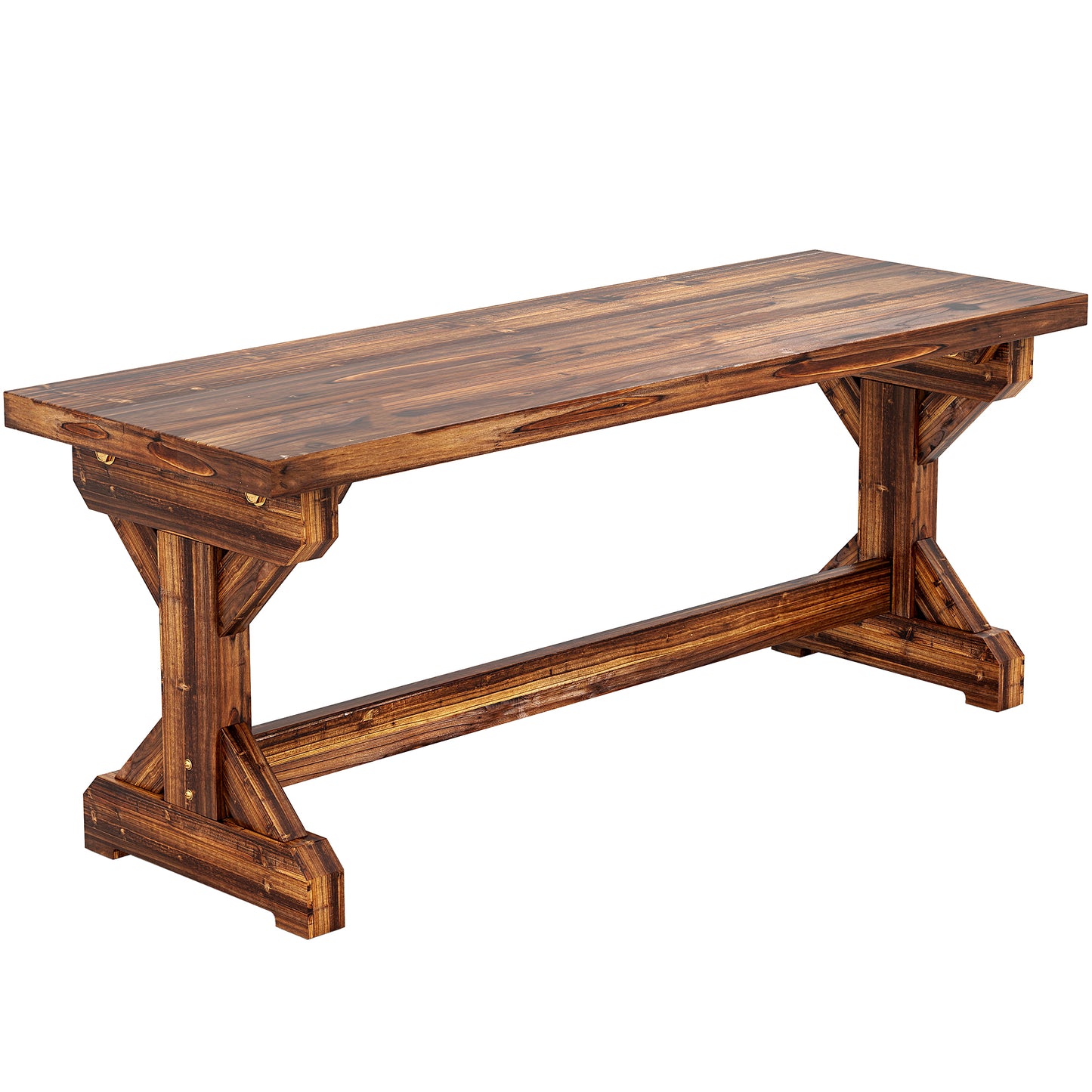 Wooden Garden Bench, Rustic Backless Outdoor Loveseat, Carbonised