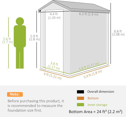4 x 6ft Garden Shed with Foundation Kit,Outdoor Storage Tool House with Ventilation Slots & Lockable Door, Grey