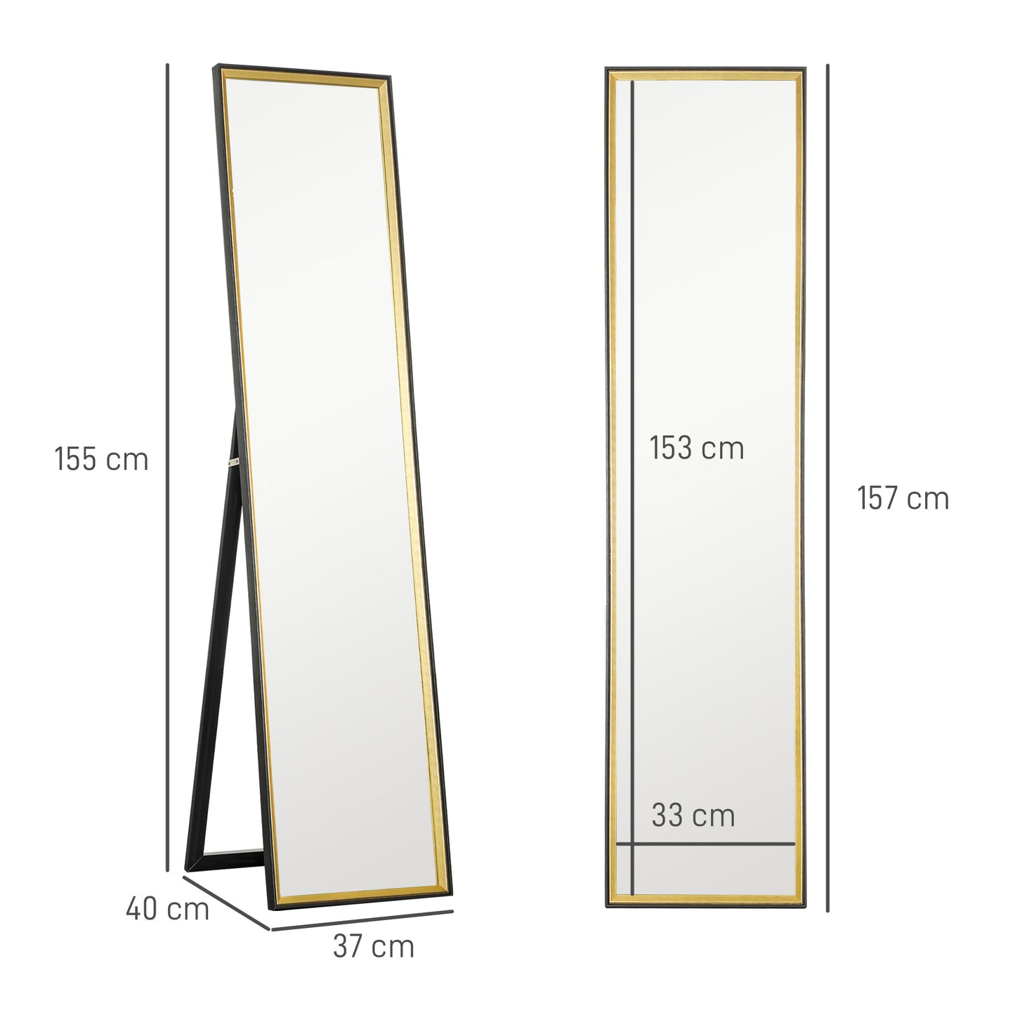 Full Length Mirror Wall Mount Leaning Standing Mirror, Black
