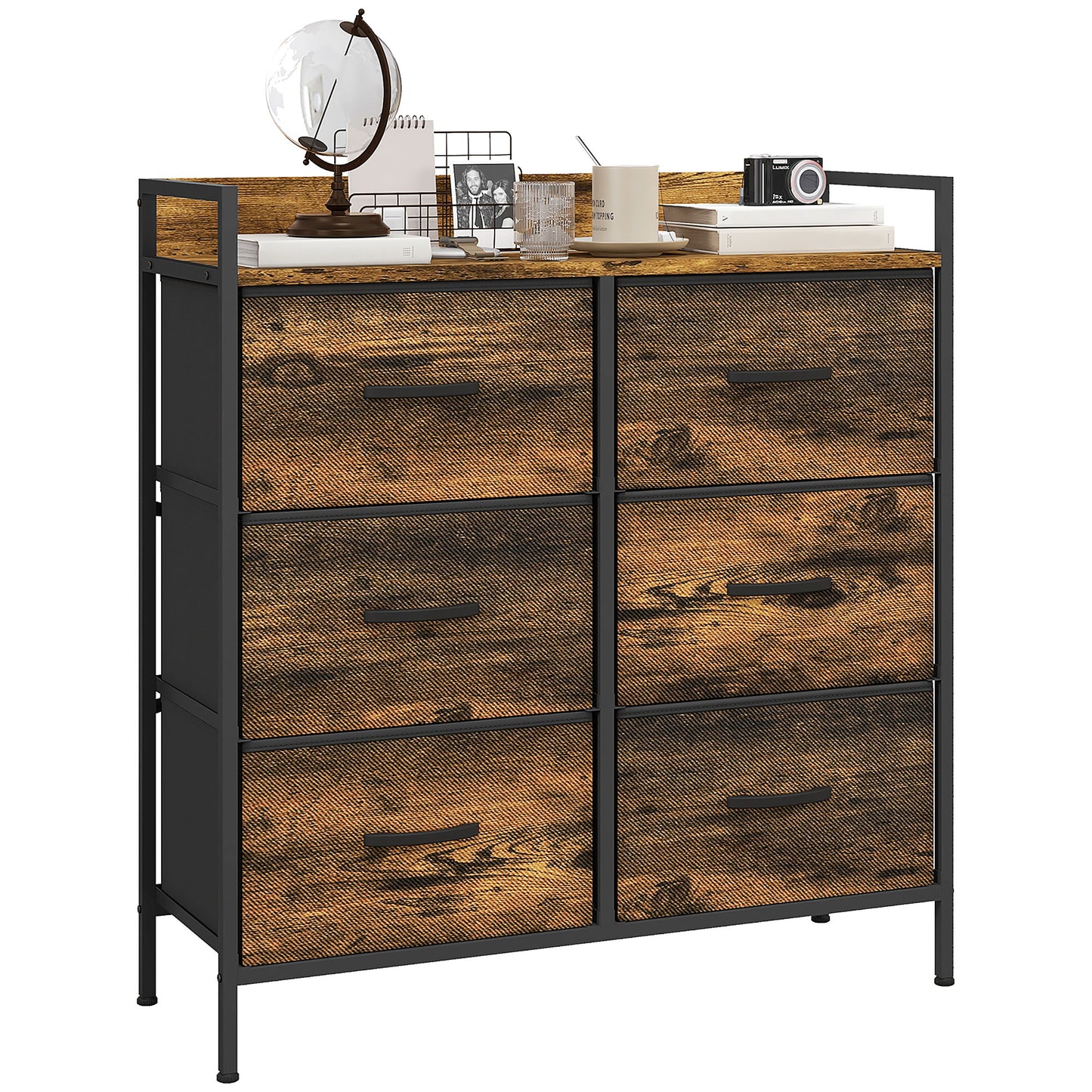 Bedroom Chest of Drawers 6 Drawer Dresser w/ Shelf, Rustic Brown
