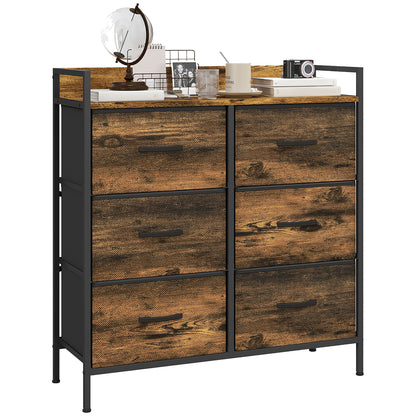 Bedroom Chest of Drawers 6 Drawer Dresser w/ Shelf, Rustic Brown