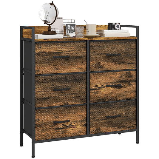 Bedroom Chest of Drawers 6 Drawer Dresser w/ Shelf, Rustic Brown