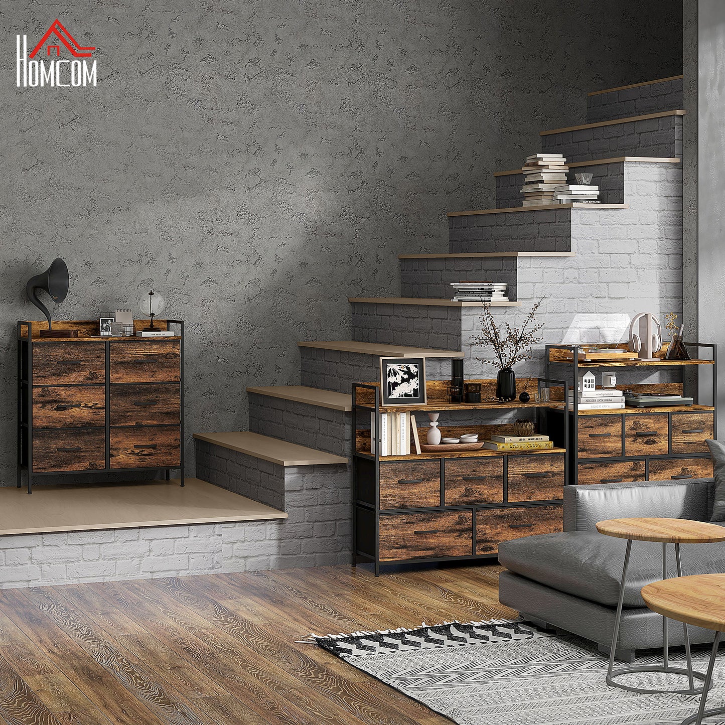 Bedroom Chest of Drawers 6 Drawer Dresser w/ Shelf, Rustic Brown