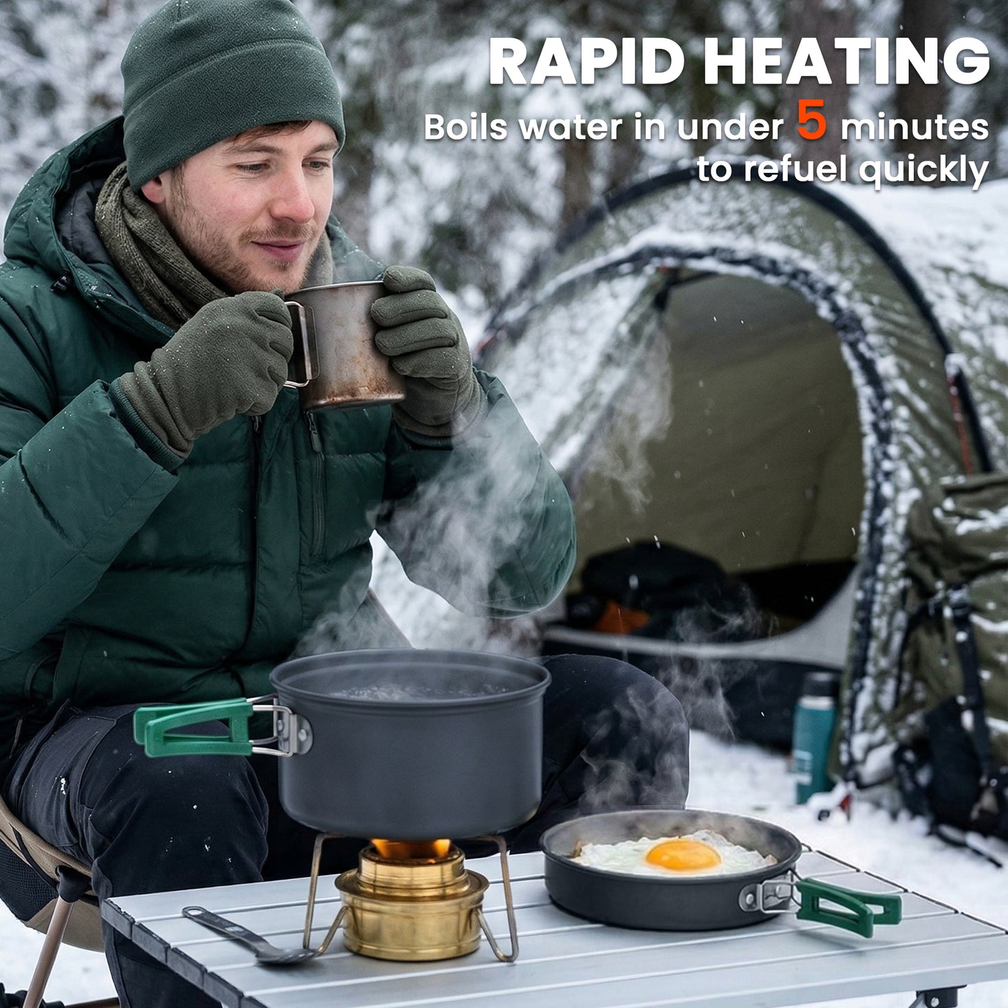 Camping Cookware Set, 8-Piece Ultralight Camping Cooking Kit Grey