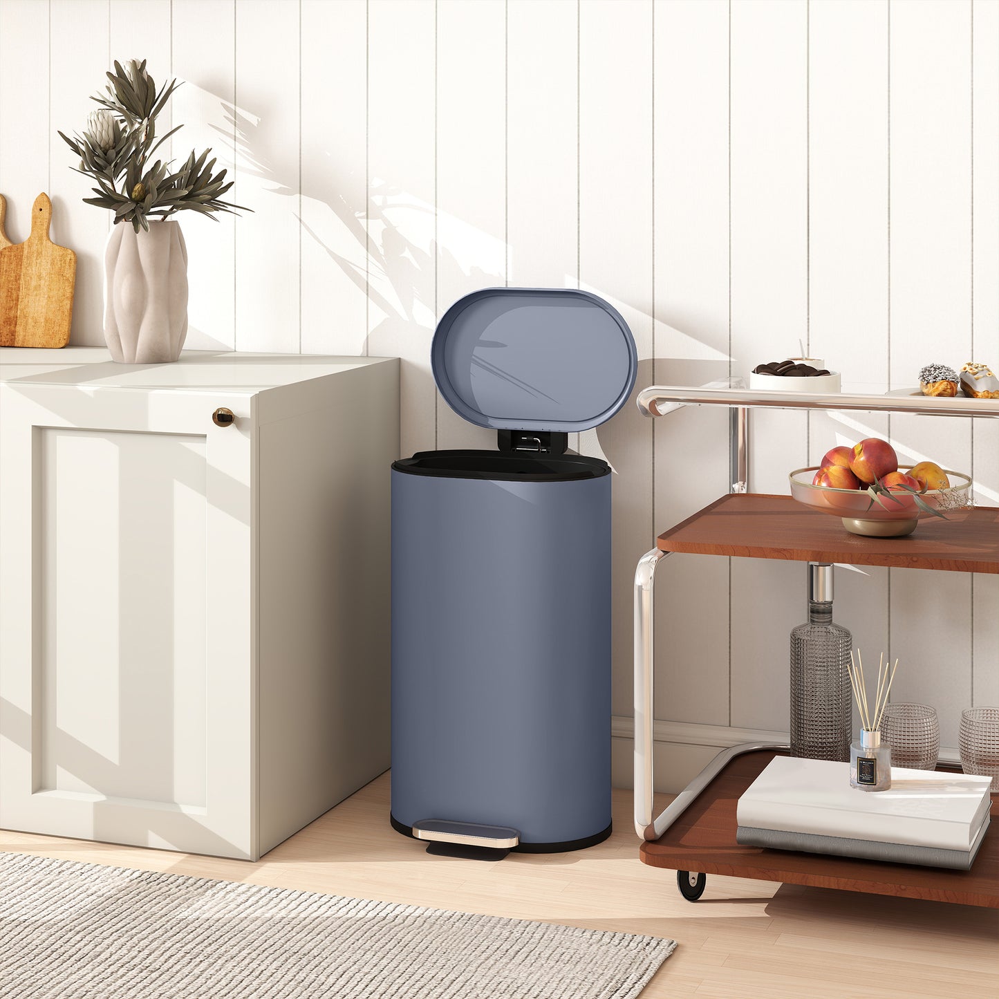 Slim Rectangular Pedal Bin with Soft-Close Lid, 30L Kitchen Bin, Grey