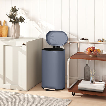 Slim Rectangular Pedal Bin with Soft-Close Lid, 30L Kitchen Bin, Grey