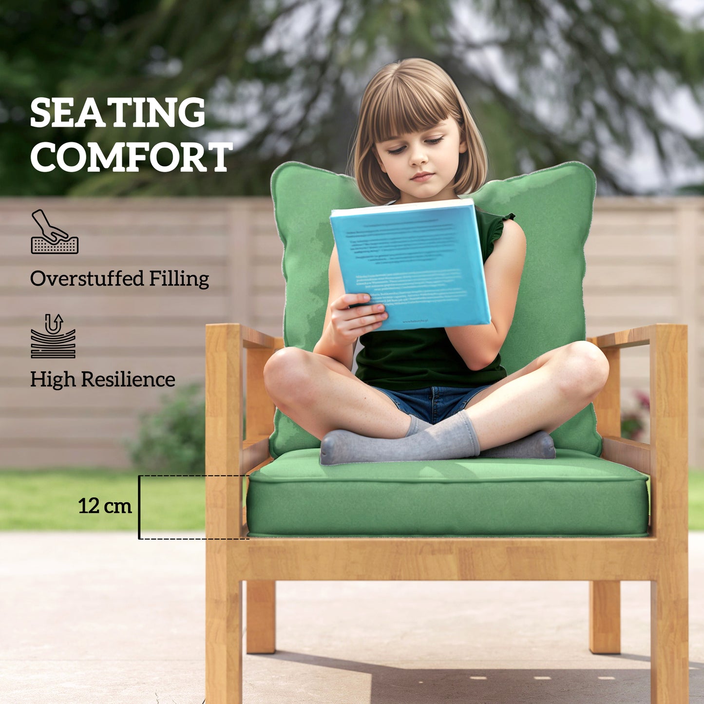 Garden Chair Cushion with Seat & Back Pad, CUSHION ONLY, Green
