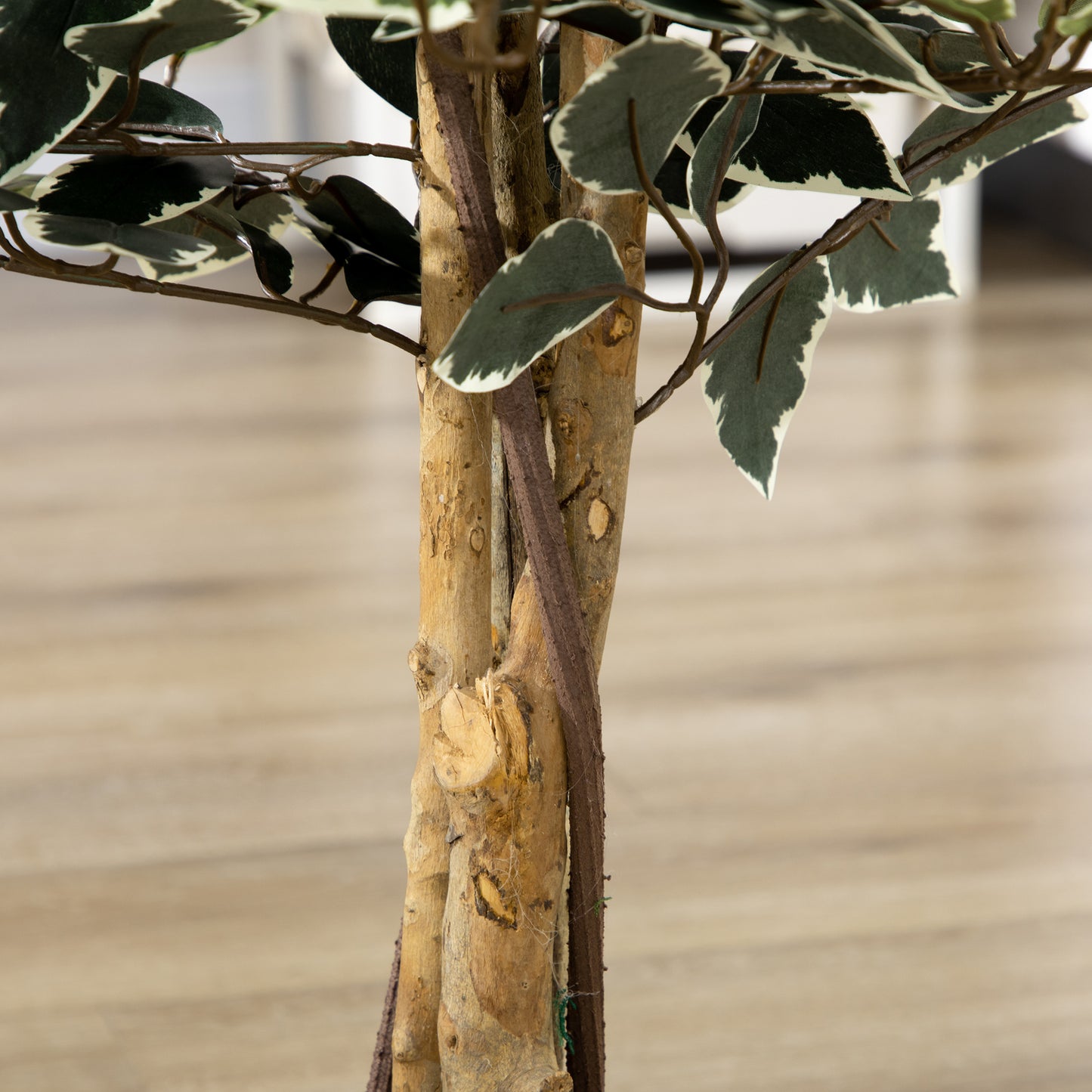 Artificial Ficus Tree in Pot, 130cm Tall Fake Plant with Lifelike Leaves and Natural Trunks, for Indoor Outdoor, Green