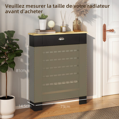 Radiator Cover with Drawer, Horizontal Slat, 78cm, Black