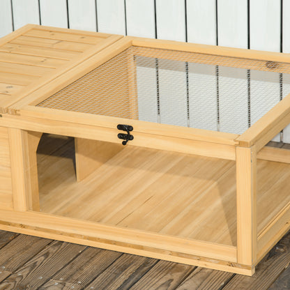 Tortoise House w/ Mesh Roof, Small Pet Reptile Wooden House - Yellow