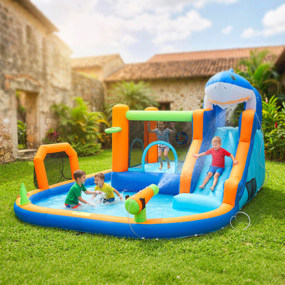 Inflatable Bouncy Castle for Kids Sharks Theme with Slide, Ball Pit
