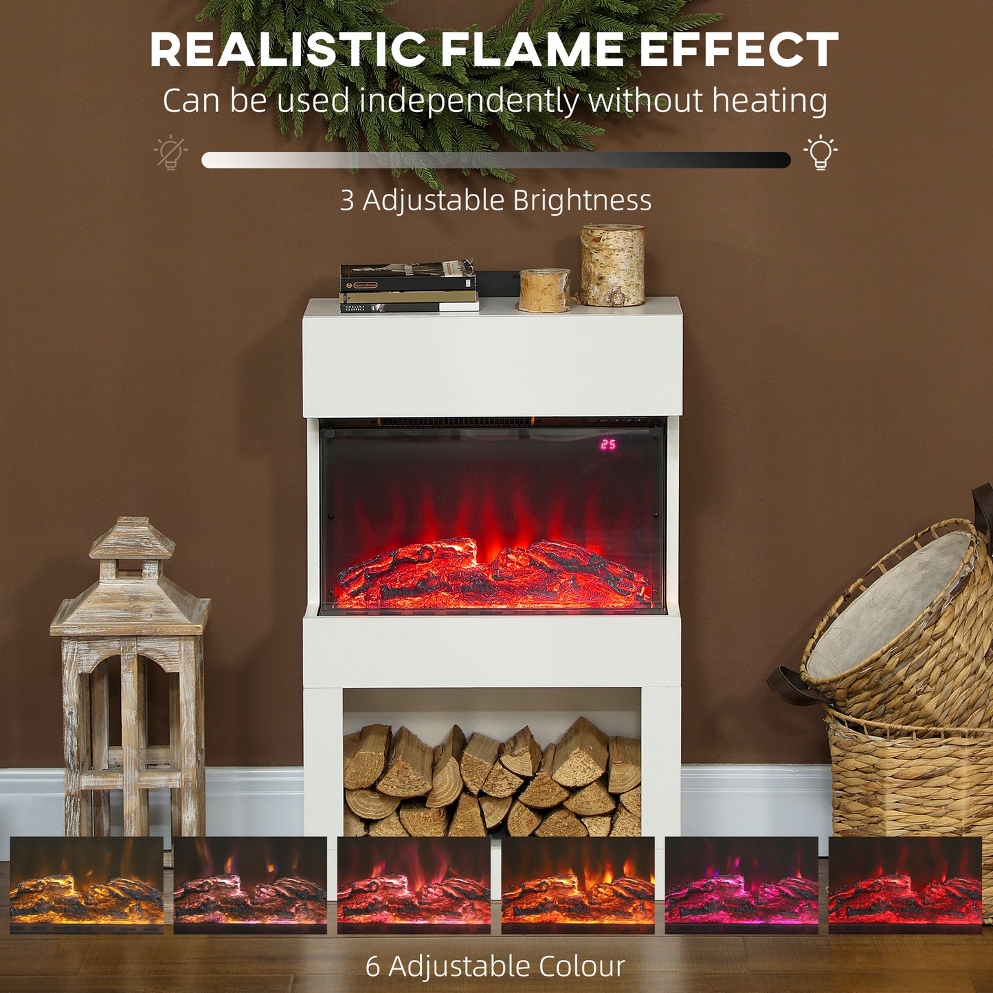 1000W/2000W Electric Fire and Mantel with Remote & Timer, White