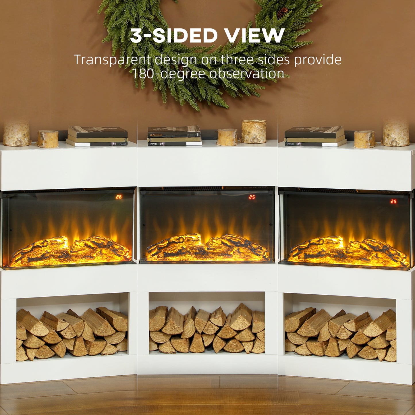 1000W/2000W Electric Fire and Mantel with Remote & Timer, White