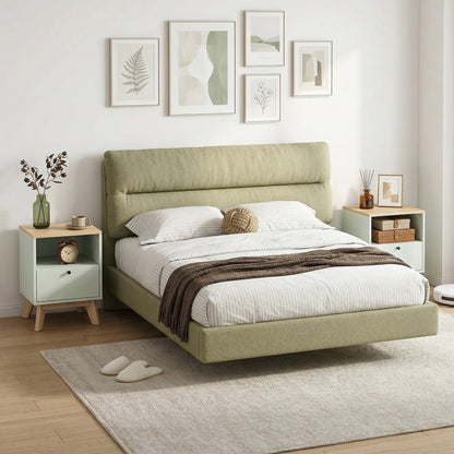 Modern Nightstand Set of 2, Bedside Table with Drawer and Open Shelf
