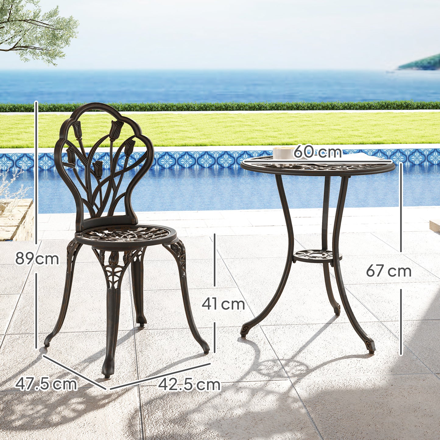 3 Piece Bistro Set, Aluminium Garden Furniture with Umbrella Hole
