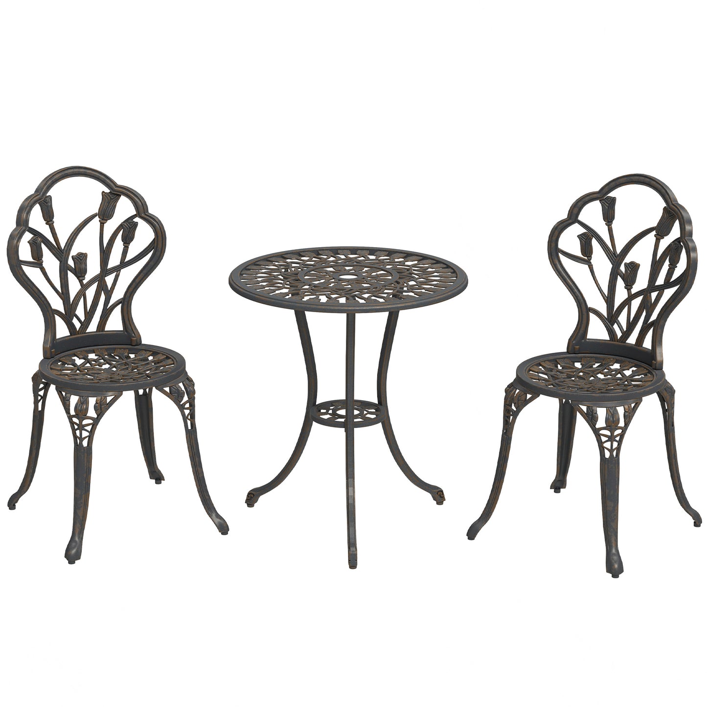 3 Piece Bistro Set, Aluminium Garden Furniture with Umbrella Hole
