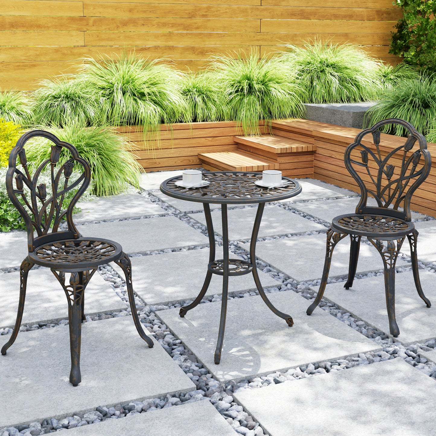 3 Piece Bistro Set, Aluminium Garden Furniture with Umbrella Hole