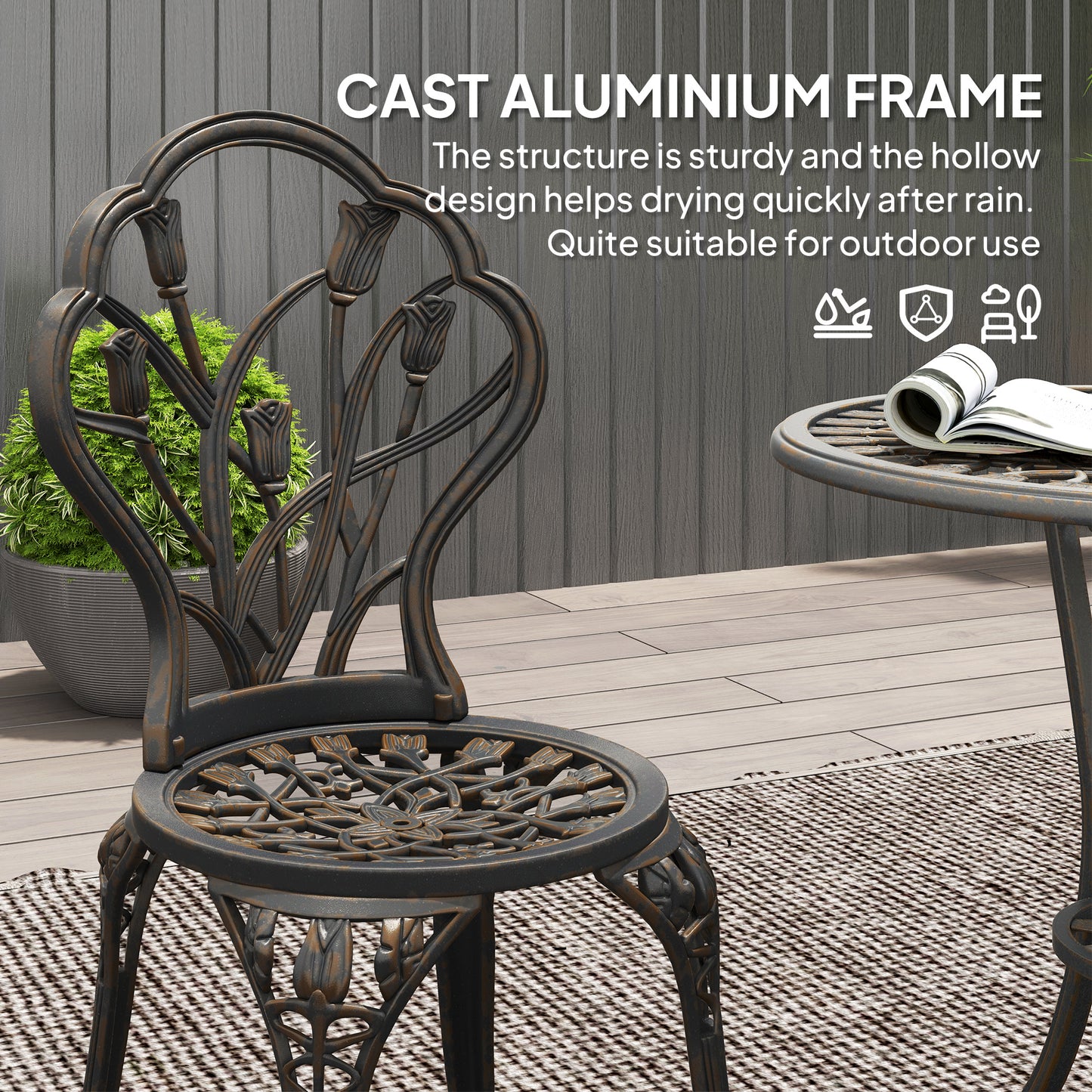 3 Piece Bistro Set, Aluminium Garden Furniture with Umbrella Hole