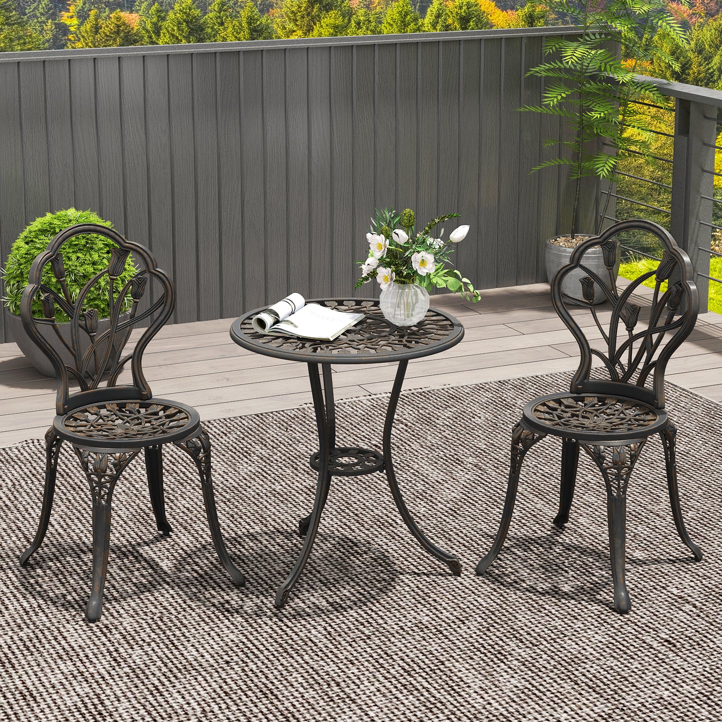 3 Piece Bistro Set, Aluminium Garden Furniture with Umbrella Hole