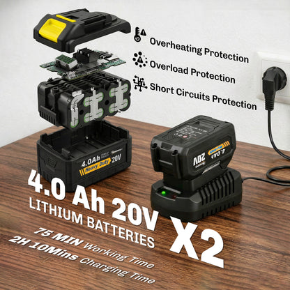 Cordless Tiller, 18V Garden Rotavator with 2 x 4Ah Batteries