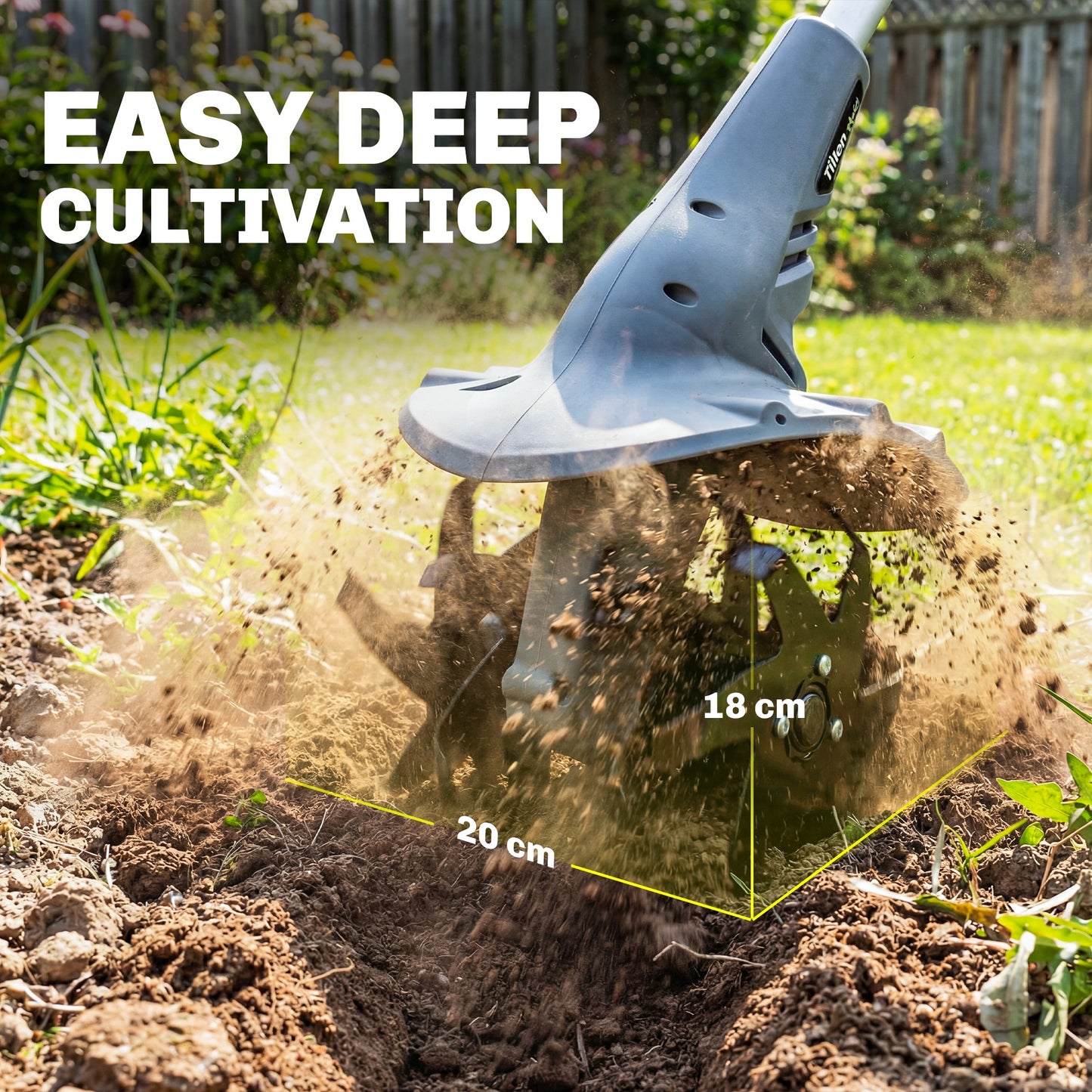 Cordless Tiller, 18V Garden Rotavator with 2 x 4Ah Batteries