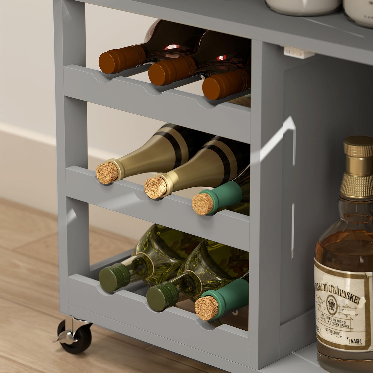 Rolling Kitchen Island Trolley Storage Cart w/ Rubberwood Top, Grey