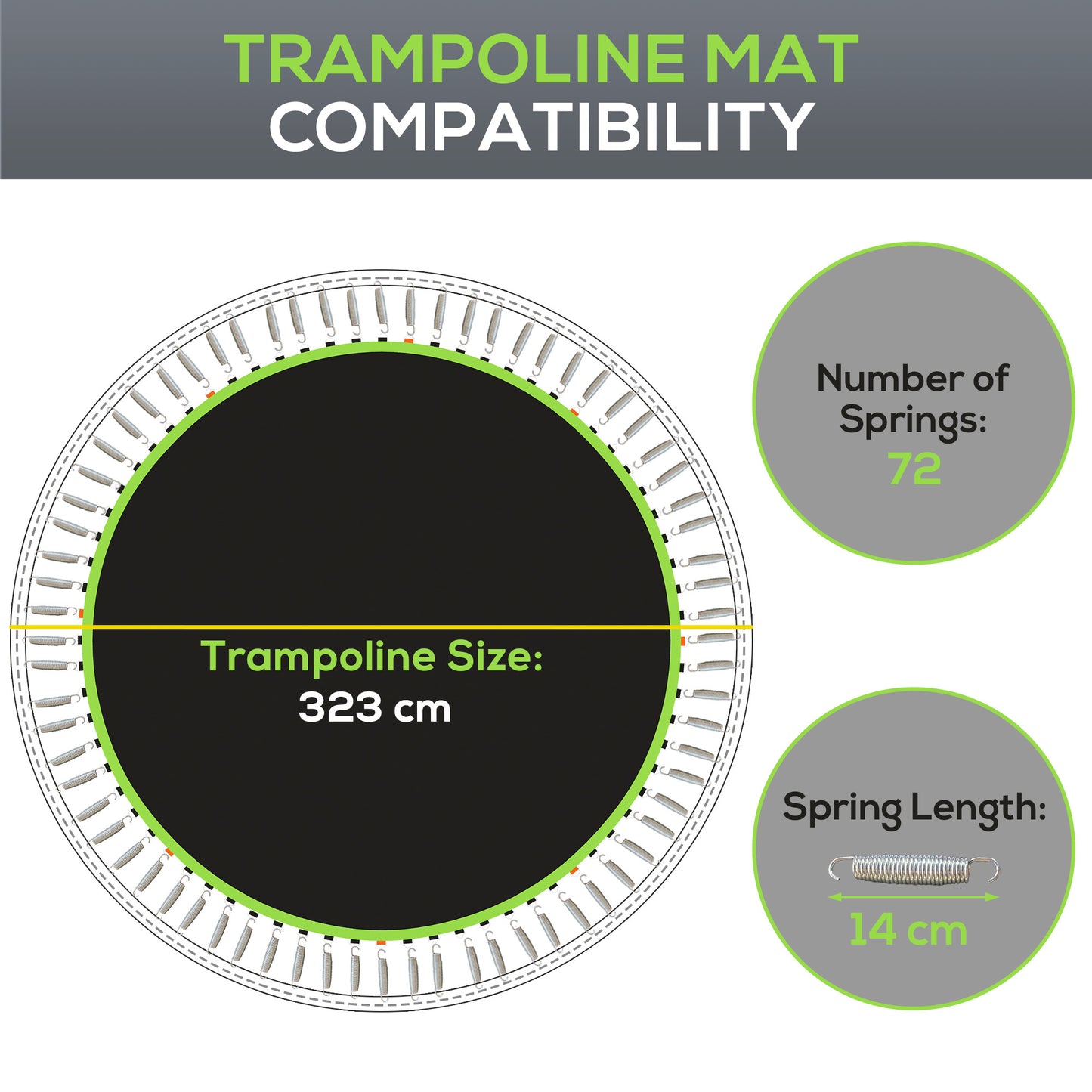 Trampoline Mat with 72 V-Hooks, for 12ft Trampoline, Green