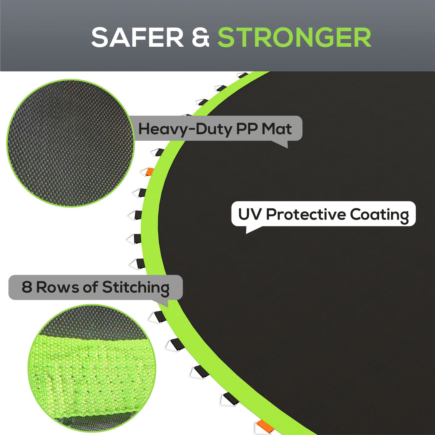 Trampoline Mat with 72 V-Hooks, for 12ft Trampoline, Green