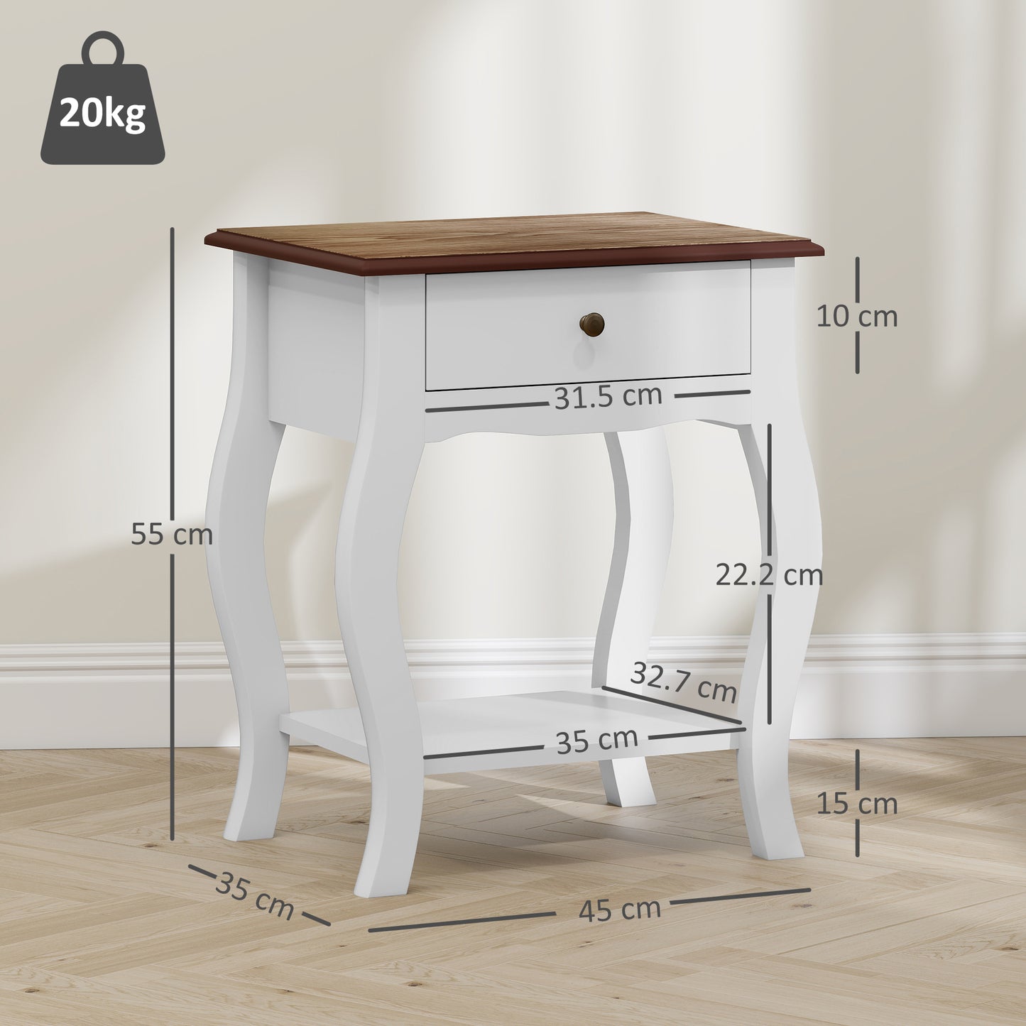 Bedside Tables Set of 2, Bedside Cabinets with Drawer, Shelf, White