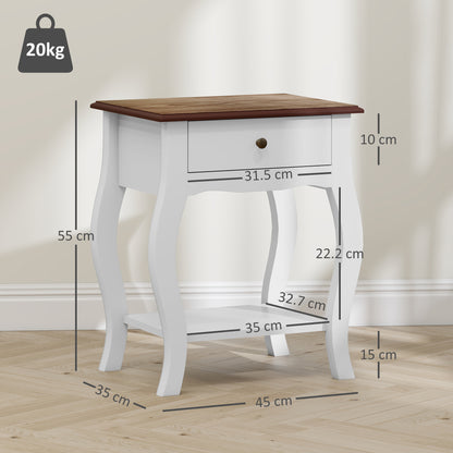 Bedside Tables Set of 2, Bedside Cabinets with Drawer, Shelf, White