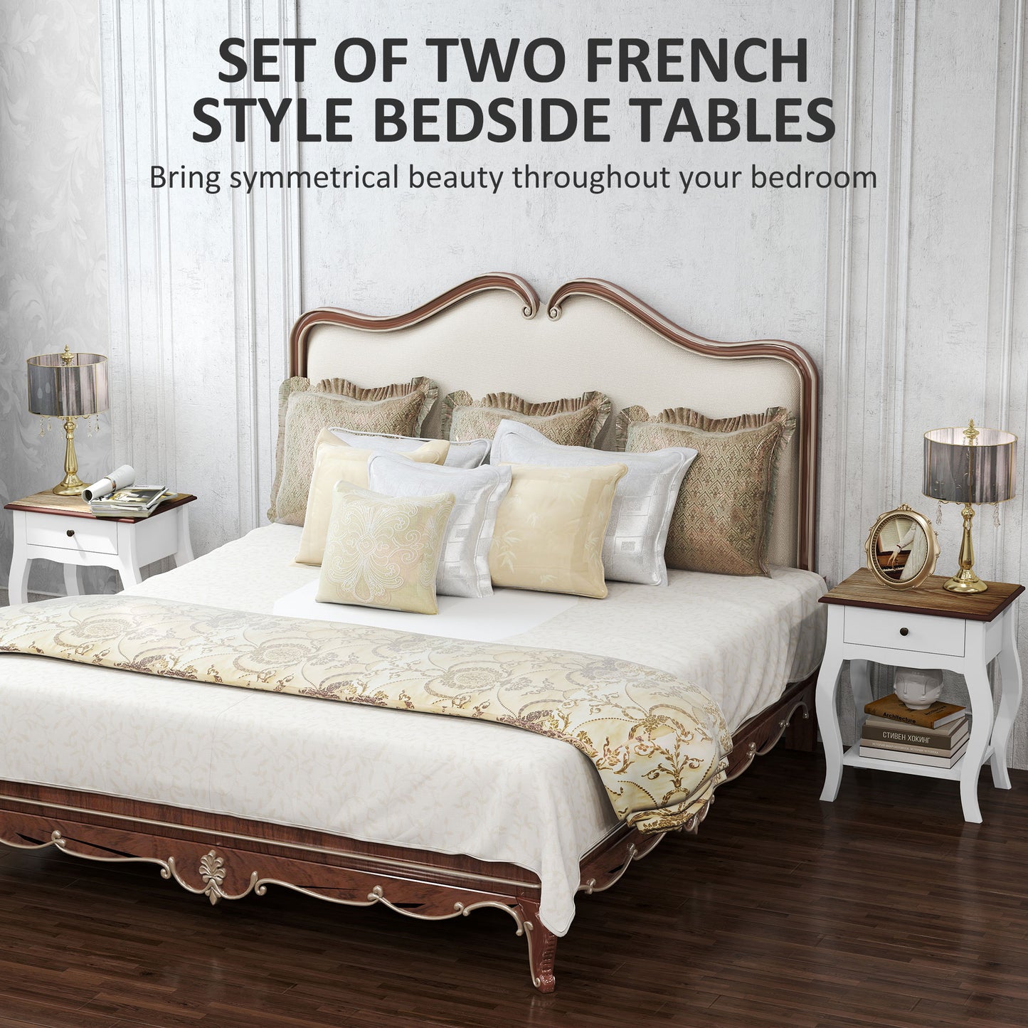 Bedside Tables Set of 2, Bedside Cabinets with Drawer, Shelf, White