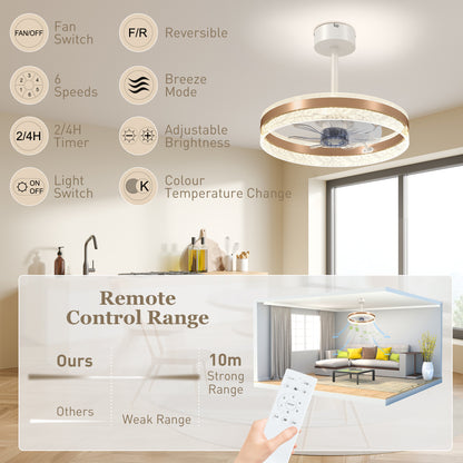 Ceiling Fan Light with 3 Colour, Timer, Reversible, Remote, Gold