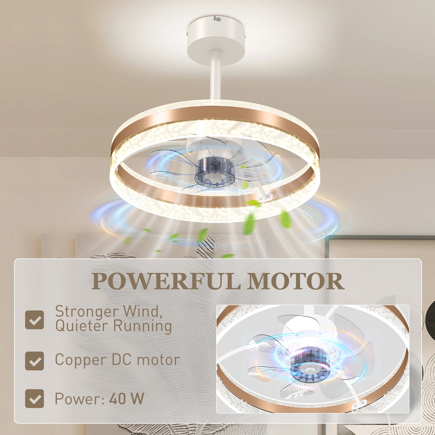 Ceiling Fan Light with 3 Colour, Timer, Reversible, Remote, Gold