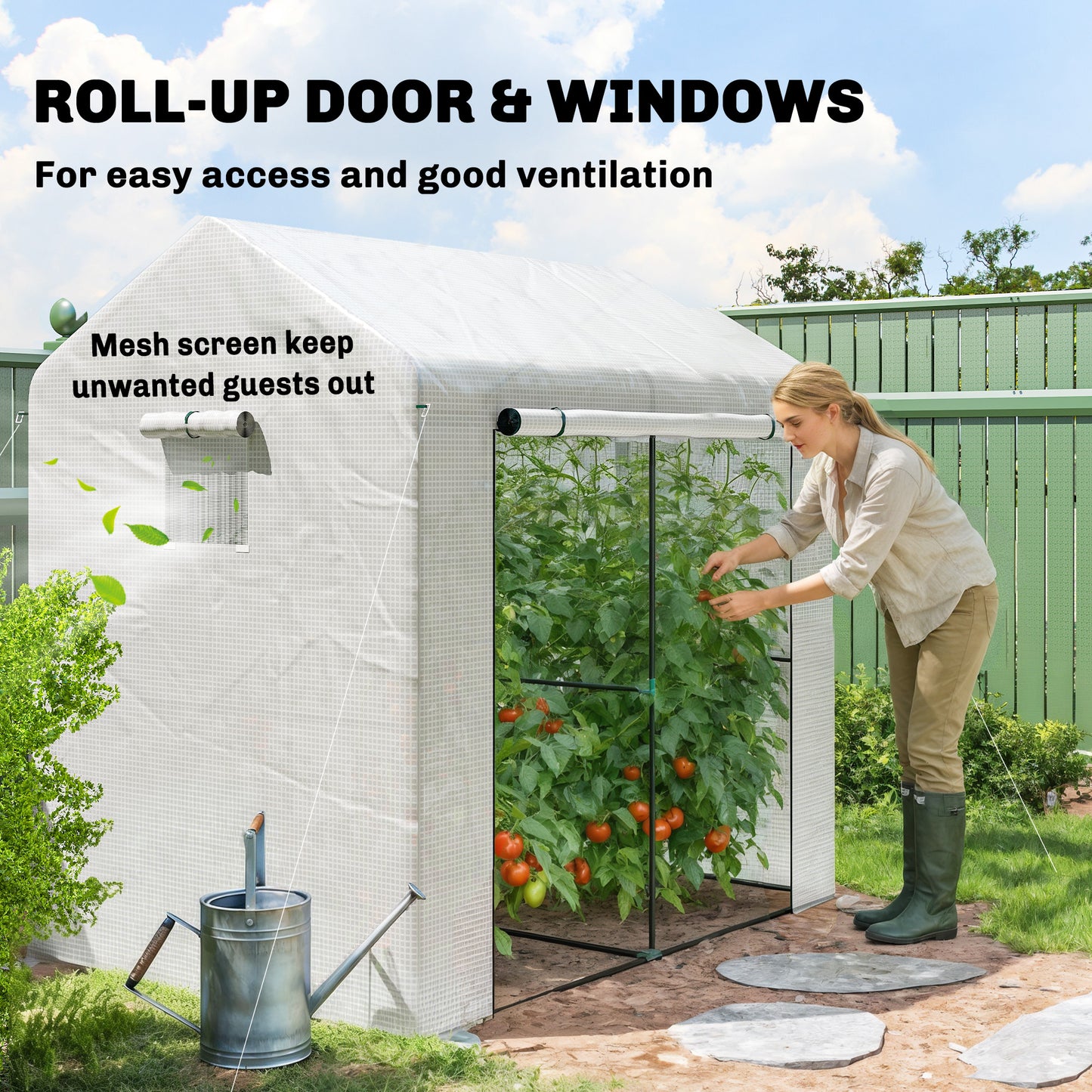 Walk-in Greenhouse, Green House with Mesh Windows, White