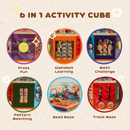 Wooden Activity Cube for Toddlers 18+ Months with Bead Maze