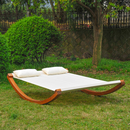 Garden Outdoor Wood Frame Hammock Rocking Sun Bed Lounger Beds + 2 Pillows