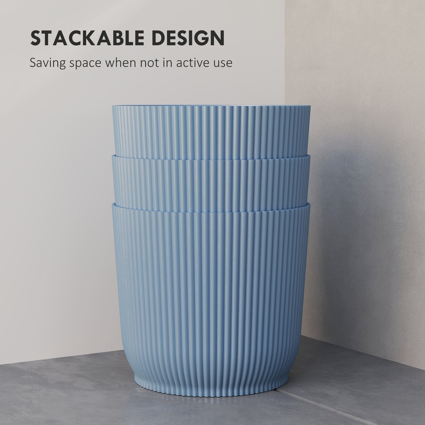 Set of 3 Round Plant Pots Outdoor 22cm for Garden Decoration, Blue