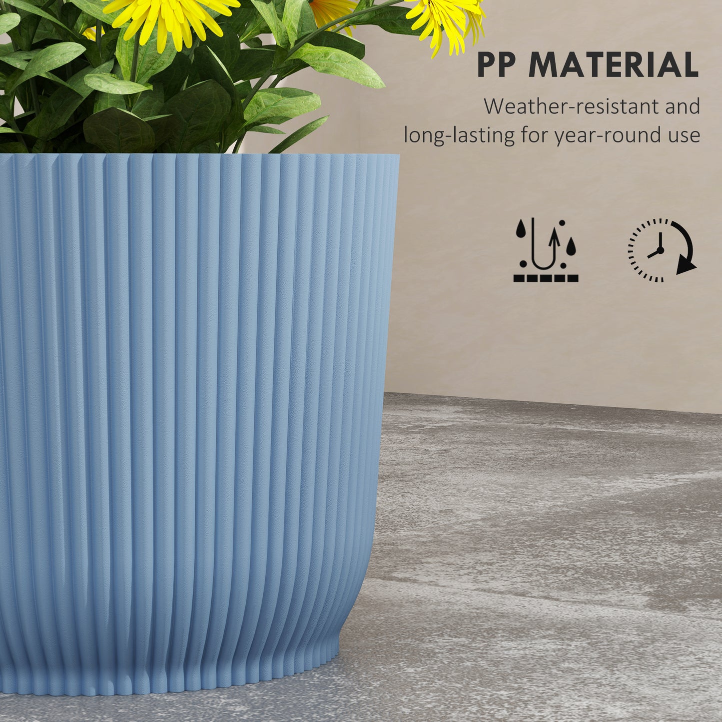 Set of 3 Round Plant Pots Outdoor 22cm for Garden Decoration, Blue