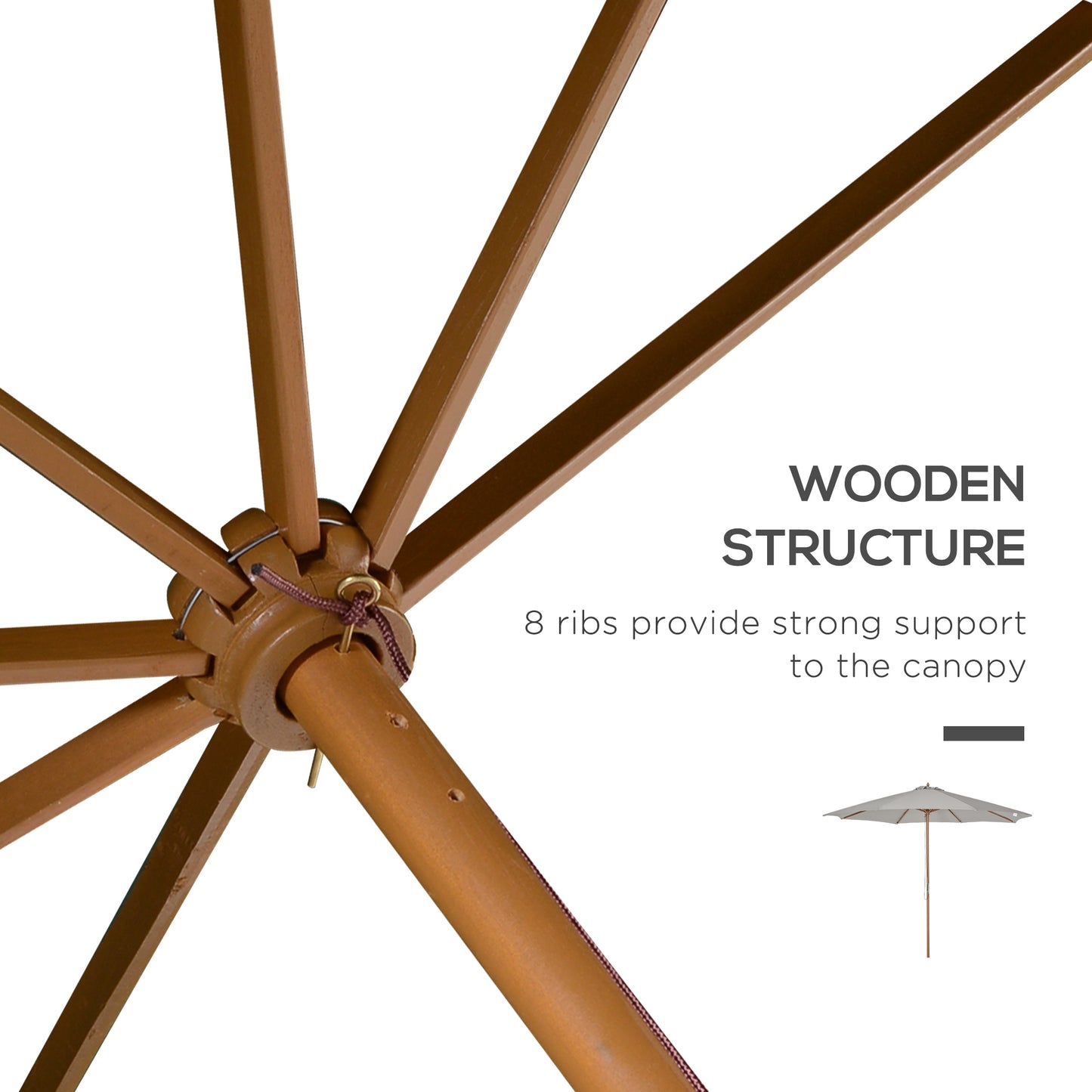 3(m) Wooden Garden Parasol Sun Shade Outdoor Umbrella Canopy Grey