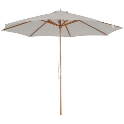 3(m) Wooden Garden Parasol Sun Shade Outdoor Umbrella Canopy Grey
